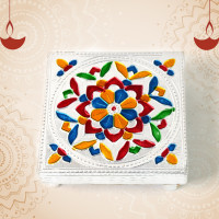 Bhushanbazar Meenakari Wooden Chowki & Bajot Set for Home & Office Puja (Multicolor)