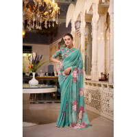 Green Digital Printed Georgette Saree 