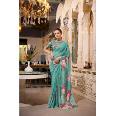 Green Digital Printed Georgette Saree 
