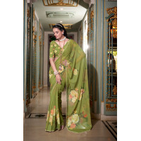 Mehndi Digital Printed Georgette Saree
