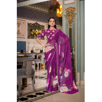 Purple Digital Printed Georgette Saree