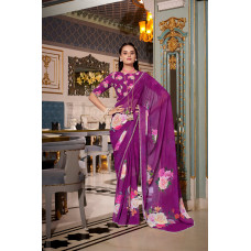 Purple Digital Printed Georgette Saree