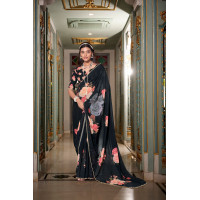 Black Digital Printed Georgette Saree 