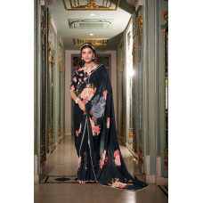 Black Digital Printed Georgette Saree 