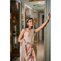 Off White Digital Printed Georgette Saree