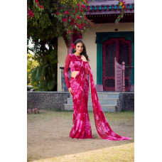 Pink Floral Printed Pearl Lace Border Saree