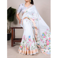  Sky Blue Tussar Silk With Viscose Border Saree