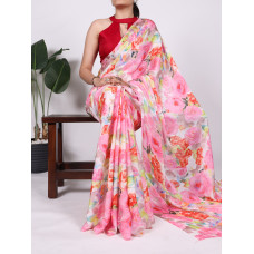 Light Pink Digital Printed  Dull Satin Saree