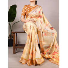 Cream Tussar dreams and viscose schemes Saree