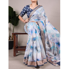 Sky Blue Tussar dreams and viscose schemes Saree