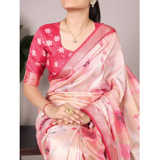 Pink  Tussar dreams and viscose schemes Saree