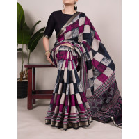 Navy Blue Polyester Viscose Chanderi Saree
