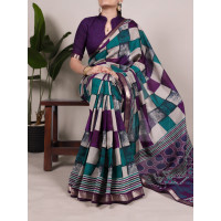 Purple Polyester Viscose Chanderi Saree
