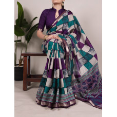 Purple Polyester Viscose Chanderi Saree