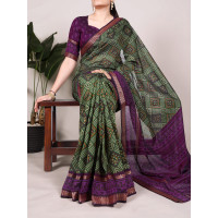 Mehndi Polyester Viscose Chanderi Saree