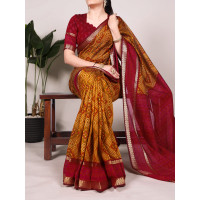 mustard Yellow Bandhej Print With Zari Weaving Work Saree