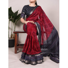 Maroon Bandhej Print With Zari Weaving Work Saree