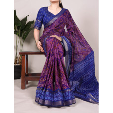 Purple Polyester Viscose Chanderi Saree
