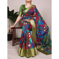 Maroon Printed With Zari Weaving Work Saree