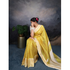 Yellow Jacquard Chex Saree 