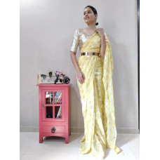 1 Minute Yellow & White SOFT GEORGETTE SAREE