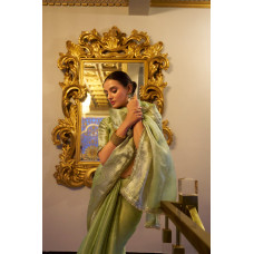 Pista Lurex/Zari Border Silk Saree